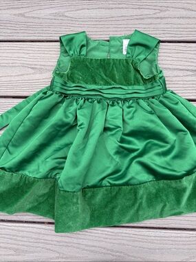 Carter's Green Velvet-Trim Satin Holiday Dress Costume